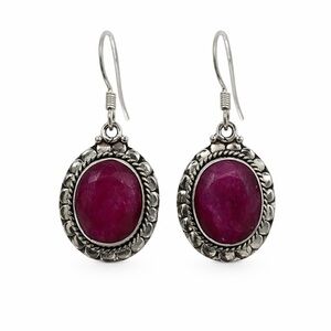 S925 Ruby Oval Dangle Earrings